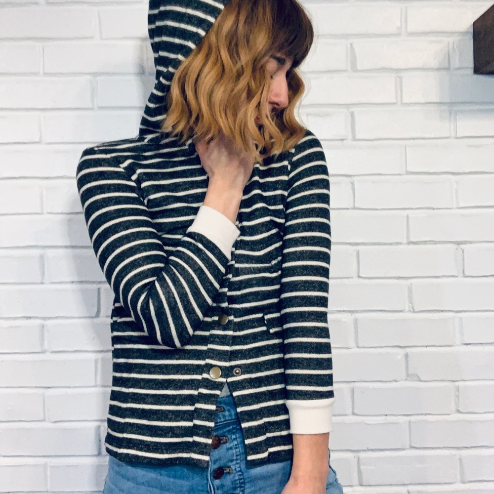 Copper Key Gray and Cream Striped Hooded Jacket